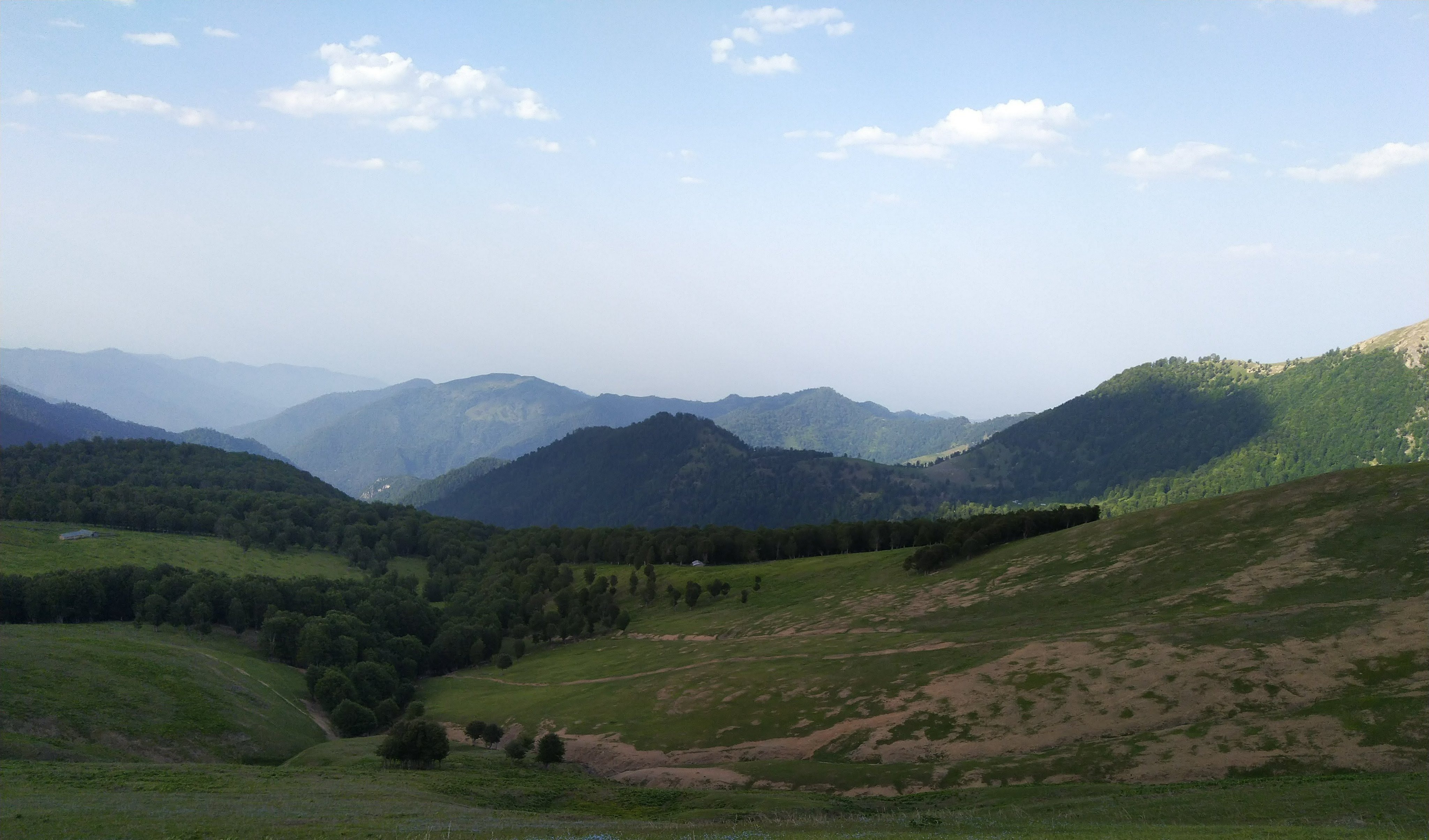 High alpine meadow cabin landscape panorama